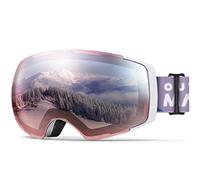OutdoorMaster Pro Masque de ski, sans cadre, verres interchangeables, lunettes de ski, snowboard, protection UV400, pour femme et homme (monture blanche, lentille rouge-rose, VLT 28 %)