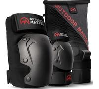 OutdoorMaster Set de protège-genoux et protège-coudes pour adulte - Équipement de protection pour skateboard avec poignetiers - Pour adulte et adolescents - Noir, M/L