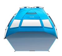 OutdoorMaster Tente de Plage Pop-up pour 3 à 4 Personnes XL - Installation Facile, auvent de Plage Pliable avec Protection UV UPF 50+, Lucarne de Toit Amovible, Taille familiale (Bleu)
