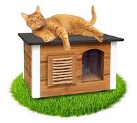 Outentin Maison pour Chat Extérieure Étanche et Isolée - Niche Abri Confortable pour Chat en Hiver, Protège du Froid, de la Pluie et de l’Humidité - Cabane Idéale pour Extérieur - 61x39x36 cm (Chêne)
