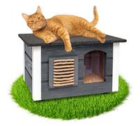 Outentin Maison pour Chat Extérieure Étanche et Isolée - Niche Abri Confortable pour Chat en Hiver, Protège du Froid, de la Pluie et de l’Humidité - Cabane Idéale pour Extérieur - 61x39x36 cm (Gris)