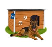 Outentin Niche pour Chien en Bois Isolée XL - Grande Maison Chien Extérieur Hiver - Refuge pour Chiens Jardin avec Toit Ouvrant - Niche Extérieure pour Grand Chiens en Bois FSC -105 x 71 x 64cm,Chêne