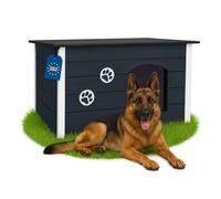 Outentin Niche pour Chien en Bois Isolée XL - Grande Maison Chien Extérieur Hiver - Refuge pour Chiens Jardin avec Toit Ouvrant - Niche Extérieure pour Grand Chiens en Bois FSC - 105 x 71 x 64 cm,Gris