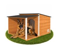 Outentin Niche pour chien isolée résistante à l'hiver XL - Maison pour chien avec toit plat et terrasse pour grands chiens - Niche stable pour l'extérieur - Maison résistante aux intempéries avec