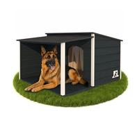 Outentin Niche pour Chien Isolée XL - Maison Chien Extérieur avec Toit Plat & Terrasse - Grande Niche Jardin Bois pour Grand chiens - Hutte Stable et Étanche avec Isolation - 123x105x73 cm, Anthracite