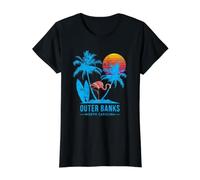 Outer Banks Caroline Vacances Vintage Coucher de Soleil T-Shirt Graphique avec Valeur, Femme, Noir, L