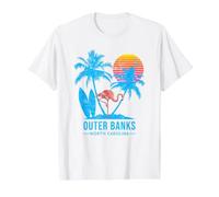 Outer Banks Caroline Vacances Vintage Coucher de Soleil T-Shirt Graphique avec Valeur, Homme, Blanc, S