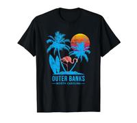 Outer Banks Caroline Vacances Vintage Coucher de Soleil T-Shirt Graphique avec Valeur, Homme, Noir, S