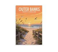 Outer Banks - Impression sur toile vintage - Caroline du Nord - Décoration murale pour salon, chambre à coucher - 30 x 45 cm