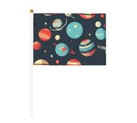 Outer Space Planet Mini drapeau à main avec mât solide Blanc - Couleurs vives et résistant à la décoloration - Drapeaux à main avec lance