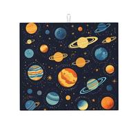 Outer Space Planet Tapis égouttoir absorbant pour comptoir de cuisine, système solaire, tapis de café, égouttoir à vaisselle avec boucle de suspension, 40,6 x 45,7 cm