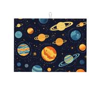 Outer Space Planet Tapis égouttoir absorbant pour comptoir de cuisine, système solaire, tapis de café, égouttoir à vaisselle avec boucle de suspension, 45,7 x 61 cm