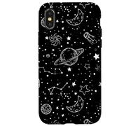 Outer Space - Planets - Stars - Black & White Galaxy Graphic Coque pour iPhone X/XS
