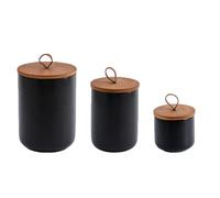 outer treasure Lot de 3 bocaux modernes en céramique avec couvercle pour sucre, thé, épices, etc. Noir