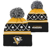 Outerstuff Face-Off_NHL Bonnet d'hiver pour jeune avec poignets et pompon, Noir/jaune, Pittsburgh Pngs., 4-7 Jahre