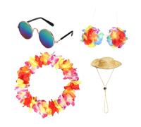 Outfit oies porche, tenue oies - Yard Hawaiian Animal Outfit - Chapeau de paille de porche et vêtements de Lei hawaïens pour décorations de jardin en plein air