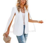 OutFyt Blazer Femme Cape Fendue À Manches Longues Ouvert Devant Blazer Veste Bureau Doublé Gilet Col en V Top Été Printemps Veste Gilet Costume Gilet,Blanc,S