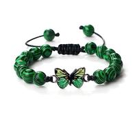 OutFyt Bracelet 7 Chakras, 8Mm Pierre De Malachite Naturelle Papillon Vert Tressé À La Main Réglable Yoga Chakra Porte-Bonheur Bijoux Pour Femmes Hommes