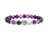 OutFyt Bracelet De Pierres Précieuses D'Agate Violette Naturelle, Bracelet En Cristal De Chakra Tête De Bouddha En Argent, Bracelet Extensible De Yoga, Bracelets De Perles Porte Bonheur Pour Femme