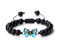 OutFyt Bracelet Tissé En Cristal De Pierres Précieuses De Chakra Naturel Pour Femmes, Papillon Bleu, Pierre D'Onyx Noire, Bracelet Réglable En Perles, Breloque Assortie, Cadeau De Noël Pour Hommes