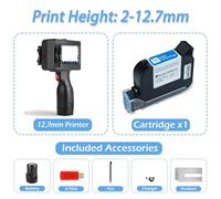OUTFYT Imprimante Jet d'encre Portable 12,7/25,4 mm for Codage de Codes QR, numéros lot et Dates péremption - 25 Langues,Multi-Surface(1 Cartridge-12.7mm)