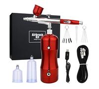 OUTFYT Kit D'aérographe 30 Psi Avec Compresseur D'arrêt Automatique Ensemble De Pistolet À Brosse Air Sans Fil Portable Alimentation Par Gravité Rechargeable Double Action,Haute efficacité(Rot)