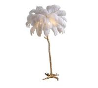 OUTFYT Lampadaire Léger De 1,7 M Avec Vraies Plumes, Chambre Princesse Romantique, Chevet, Lampe Plume D'autruche for, Salon, Bureau, Décoration Intérieure (Blanc), Ambiance douce(Warm white)