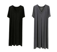 OutFyt Liquette De Nuit Femme 2Pack Chemise De Nuit À Manches Courtes pour Dames, Nuisettes pour Femmes Couleur Unie Col en V Chemise De Nuit en Modal Doux Vêtements De Nuit D'Été Vêtements De