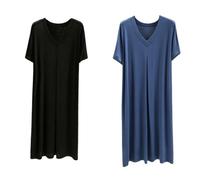 OutFyt Liquette De Nuit Femme 2Pack Dames Chemise De Nuit À Manches Courtes, Femmes Nuisettes Couleur Unie Col en V Chemise De Nuit en Modal Doux Vêtements De Nuit D'Été Noir, Bleu L