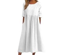OutFyt Liquette De Nuit Femme Chemise De Nuit en Coton Et Lin pour Femme, Vêtements De Nuit Décontractés À Manches Courtes pour Pyjama D'Hôpital, Vêtements De Détente, Blanc L