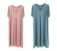 OutFyt Liquette De Nuit Femme Lot De 2 Chemises De Nuit À Manches Courtes pour Femme, Nuisettes pour Femmes, Couleur Unie, Col en V, Chemise De Nuit en Modal Doux, Vêtements De Nuit D'Été, Vête