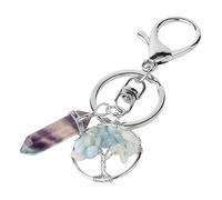 OutFyt Porte Clef Filleporte-Clés en Pierre D'Aigue-Marine Naturelle, Arbre De Vie, Fermoir Mousqueton, Porte-Clés De Voiture, Pierre Précieuse De Chakra, Cristal De Guérison, Porte-Clés De Moto pour