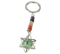 OutFyt Porte-Clés en Pierre D'Aventurine Verte Naturelle, Pendentif Médaillon Merkaba, Porte-Clés De Moto, Pierre Précieuse De Chakra, Cristal De Guérison, Porte-Clés pour Femmes Et Hommes, Cadeau De