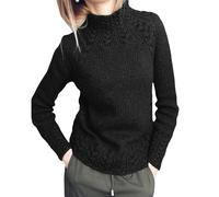 OutFyt Pull Femme Pulls pour Femmes Pull Col Montant Pull en Tricot Torsadé Pull À Manches Longues pour Femmes Décontracté Élégant Automne Hiver Tricots Chauds pour Le Quotidien Noir XXS