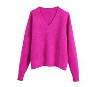 OutFyt Pulls décontractés pour Femmes, Col en V Couleur Verte Pull en Tricot à Manches Longues Tops Oversize Pull Doux Pull Chaud Tunique Printemps Hiver Sweat Shirt en Tricot, Rose Rouge, L