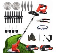 OUTIGO Debroussailleuse Electrique sans Fil, Débroussailleuse à Gazon Pliable avec 2 Batteries et 4 Types de Lames, Triple poignée Pliant, Pelouses et Terres Agricoles