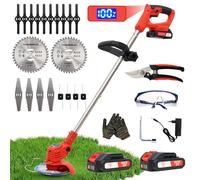 OUTIGO Debroussailleuse Electrique sans Fil, Débroussailleuse à Gazon Pliable avec 2 Batteries et 4 Types de Lames, Triple poignée Pliant, Pelouses et Terres Agricoles