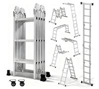 OUTIGO Échelle Multifonction Pliante, 4 x 3 en Aluminium échelle 7 en 1, jusqu'à 150 kg,Échelle Téléscopique, Échelle Pliante, Escabeau Pliant, Bricolage Peinture Toiture