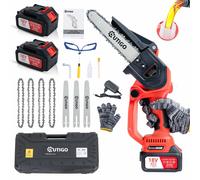 OUTIGO Tronçonneuse à batterie, Tronçonneuse 8 pouces, 6000mAh, MINI Tronçonneuse sans fil, 4 chaînes+3 guides de chaîne-