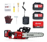 OUTIGO Tronçonneuse à batterie, Tronçonneuse, Tronçonneuse 12 pouces 2 * 4500 mah Batteries, 1Chaînes et 1lames, MINI Tronçonneuse électrique sans fil 1000w