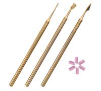 Outil à Cuticules de Précision pour Ongles, Kit de Soin Doré | Métal et Sandstone, Trois Pousseurs Mirrorgloss, Six Pierres, Pochette Pvc, Usage Portable