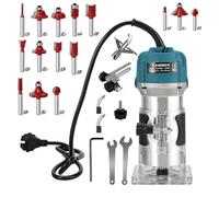 Outil à rainurer le bois, défonceuse électrique 800 W 30 000 tr/min, 15 fraises 1/4", hauteur de base réglable avec échelle pour le travail du bois