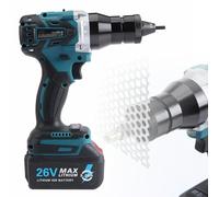 Outil à Riveter sans Fil avec Chargeur et Batteries 26 V 5200 mAh, Kit D'outils électriques sans Balais pour Riveter des écrous Borgnes, Kit D'outils Portables pour Aluminium et Fer