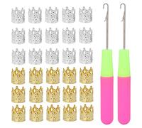 Outil Aiguille pour Dreadlocks et Crochet Cochet avec 2 Aiguilles 30 Anneaux Accessoires de Coiffure pour Extensions Updos et Tresses