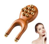 Outil d'acupression et de massage de la mâchoire, 2-en-1 : drainage lymphatique facial et massage du cuir chevelu, en bois et laiton (1 pièce)