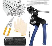 Outil d'attache de câble en acier lourd : pistolet à cravate en acier inoxydable, kit de pistolet à cravate en métal, ensemble d'outils de coupe réglables pour l'extérieur avec 100 attaches