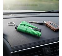 Outil de brise-vitre de voiture, porte-clés 3 en 1, brise-vitre et coupe-ceinture de sécurité et sifflet de survie, outil applicable à toutes les voitures, vert, taille unique