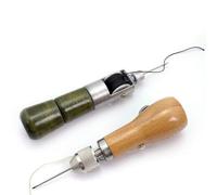 Outil de couture en cuir couture à main coudre AWL avec 2 aiguilles et fil de cire pour le tissu en cuir réparation de réparation artinat Gandoue en bois rouille en acier