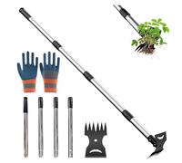 Outil de désherbage à long manche de 148 cm, extracteur de mauvaises herbes à long manche, râteau de jardin 2 en 1 pour désherbage, désherbeur robuste pour jardin, pelouse, terrasse, jardin (avec une