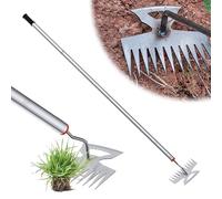 Outil de désherbage avec long manche, 2 en 1, outil de désherbage, râteau de mauvaises herbes avec 11 dents, outils de jardinage pour plantation, désherbage, desserrage, déracinement (11 dents)